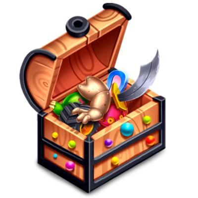 An open toy chest full of loot